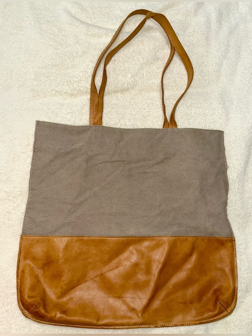 Hearth Hand Magnolia Canvas Leather Tote Bag Gray Brown Shoulder Work School